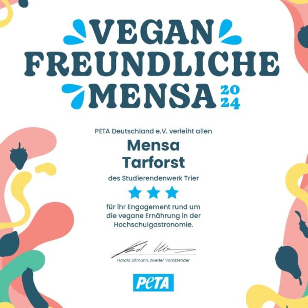 Bild: Mensa Tarforst erneut als vegan-freundlich ausgezeichnet